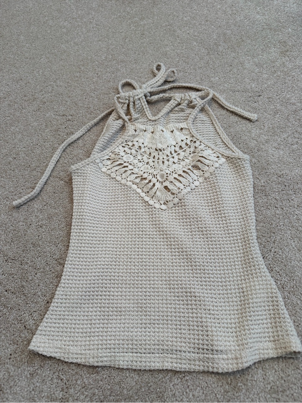 Crochet Halter Camisole Tank Top - Cream